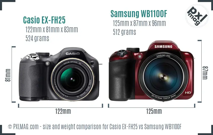 Casio EX-FH25 vs Samsung WB1100F size comparison