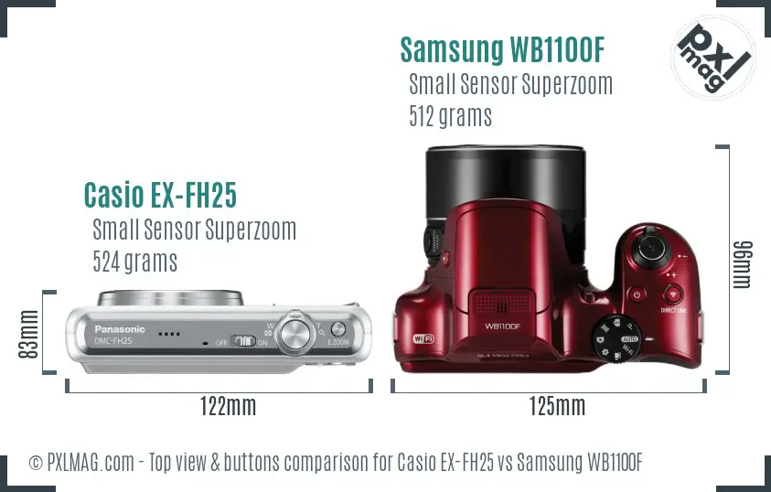 Casio EX-FH25 vs Samsung WB1100F top view buttons comparison