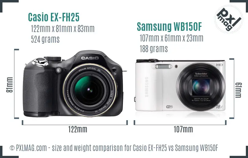 Casio EX-FH25 vs Samsung WB150F size comparison