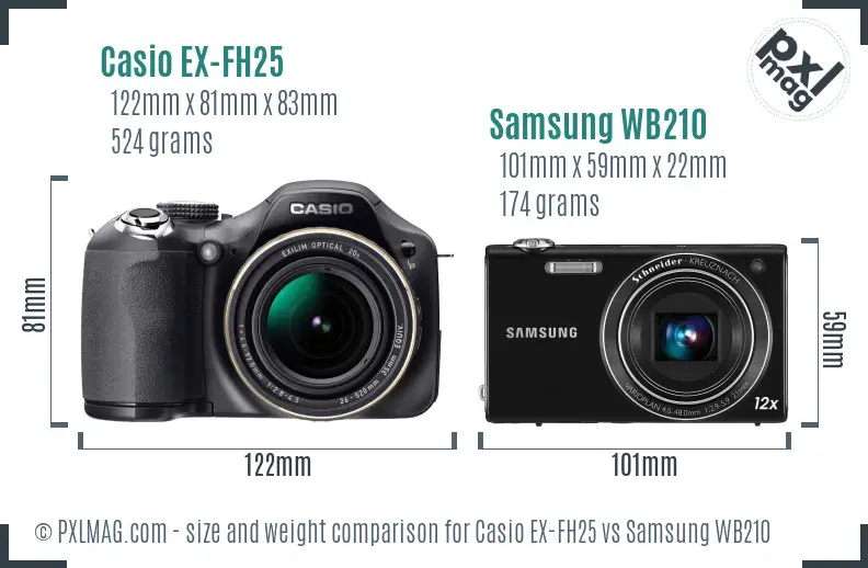 Casio EX-FH25 vs Samsung WB210 size comparison