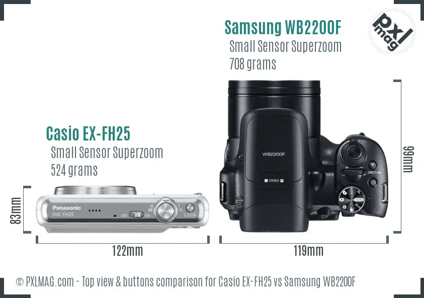 Casio EX-FH25 vs Samsung WB2200F top view buttons comparison