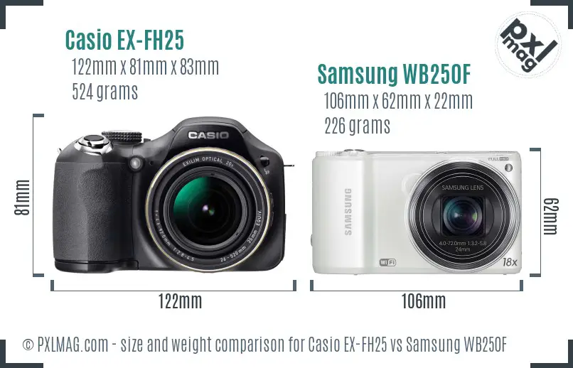 Casio EX-FH25 vs Samsung WB250F size comparison