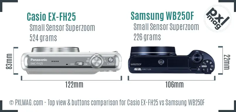 Casio EX-FH25 vs Samsung WB250F top view buttons comparison