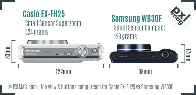 Casio EX-FH25 vs Samsung WB30F top view buttons comparison