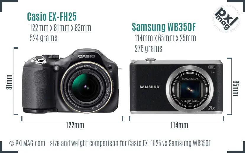 Casio EX-FH25 vs Samsung WB350F size comparison