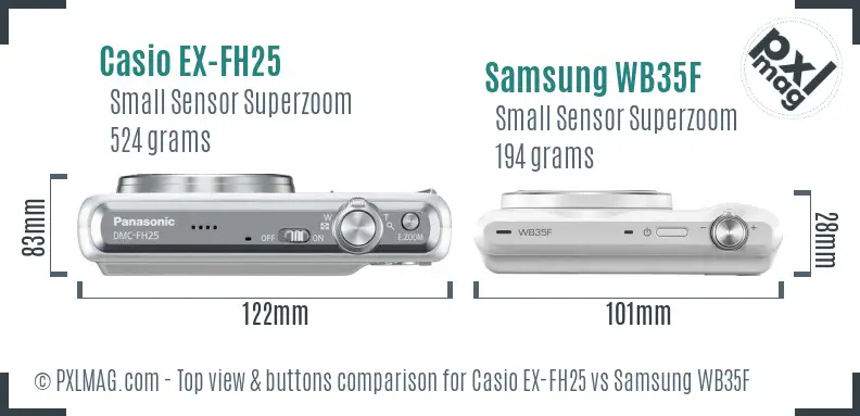 Casio EX-FH25 vs Samsung WB35F top view buttons comparison