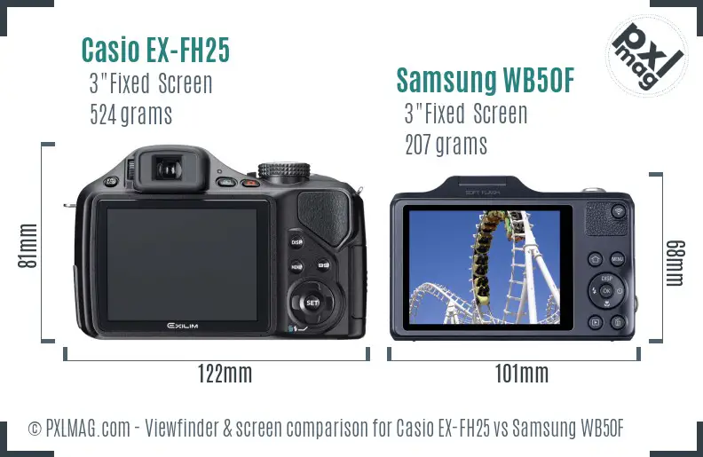 Casio EX-FH25 vs Samsung WB50F Screen and Viewfinder comparison Casio EX-FH25 vs Samsung WB50F Screen and Viewfinder comparison