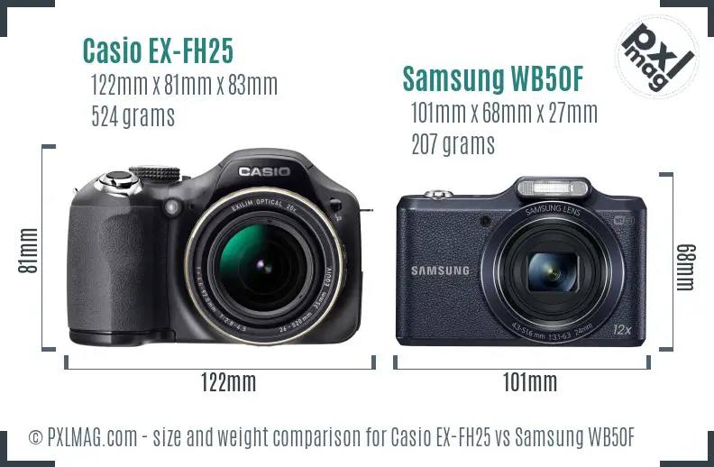 Casio EX-FH25 vs Samsung WB50F size comparison Casio EX-FH25 vs Samsung WB50F size comparison