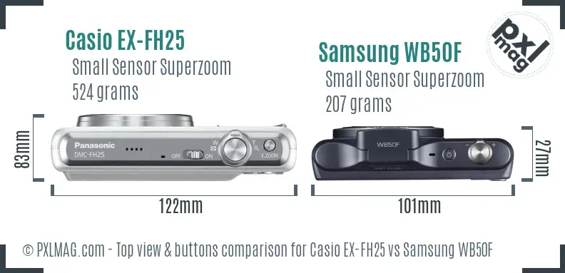 Casio EX-FH25 vs Samsung WB50F top view buttons comparison Casio EX-FH25 vs Samsung WB50F top view buttons comparison