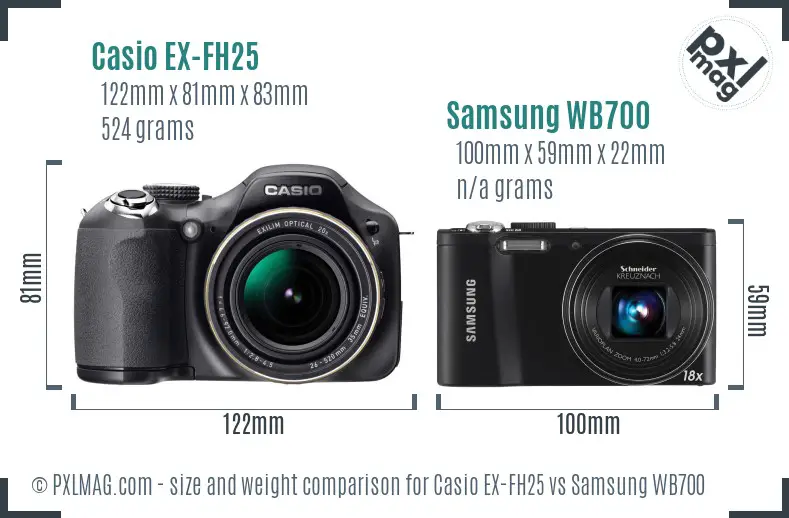 Casio EX-FH25 vs Samsung WB700 size comparison