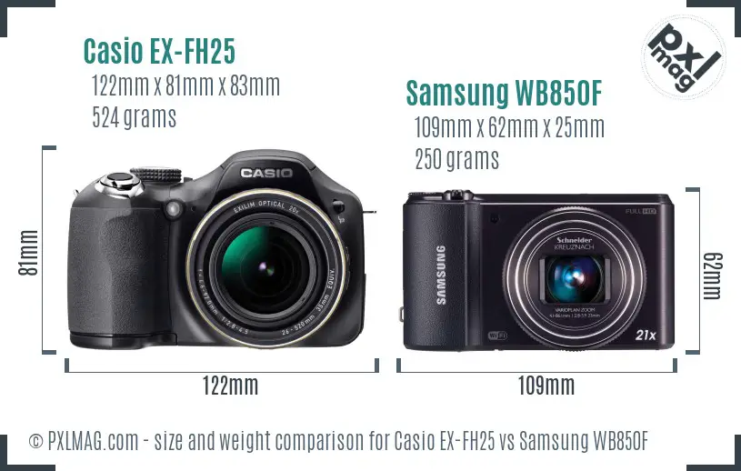 Casio EX-FH25 vs Samsung WB850F size comparison