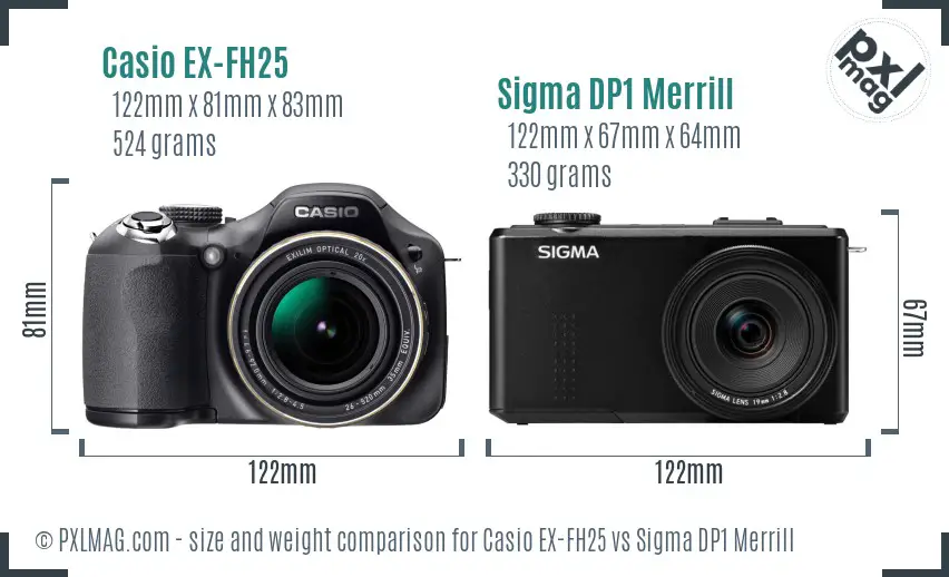 Casio EX-FH25 vs Sigma DP1 Merrill size comparison Casio EX-FH25 vs Sigma DP1 Merrill size comparison