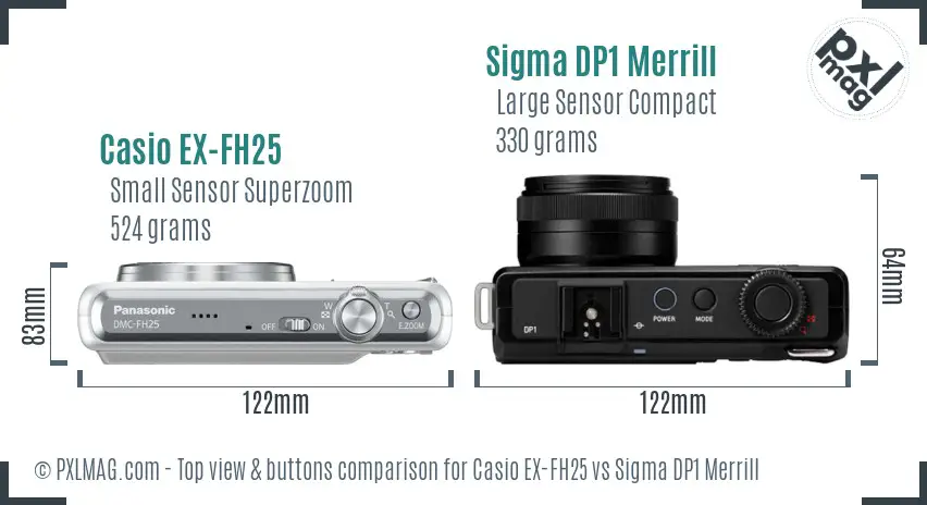 Casio EX-FH25 vs Sigma DP1 Merrill top view buttons comparison