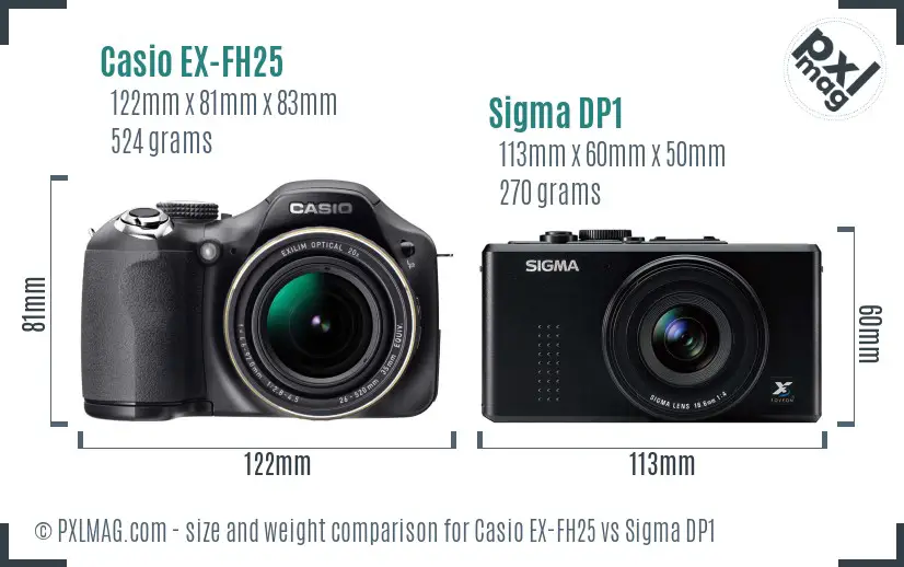 Casio EX-FH25 vs Sigma DP1 size comparison