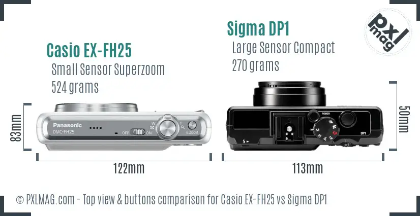 Casio EX-FH25 vs Sigma DP1 top view buttons comparison