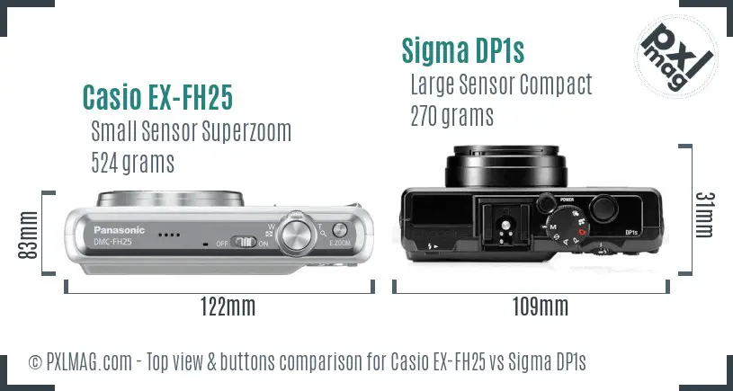 Casio EX-FH25 vs Sigma DP1s top view buttons comparison