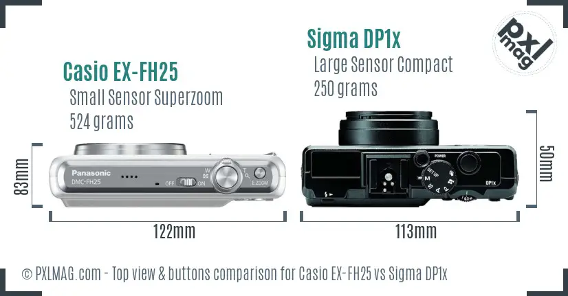 Casio EX-FH25 vs Sigma DP1x top view buttons comparison