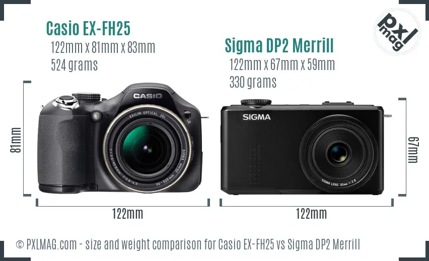 Casio EX-FH25 vs Sigma DP2 Merrill size comparison