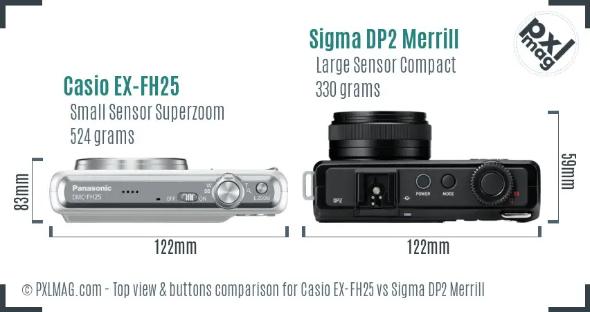 Casio EX-FH25 vs Sigma DP2 Merrill top view buttons comparison