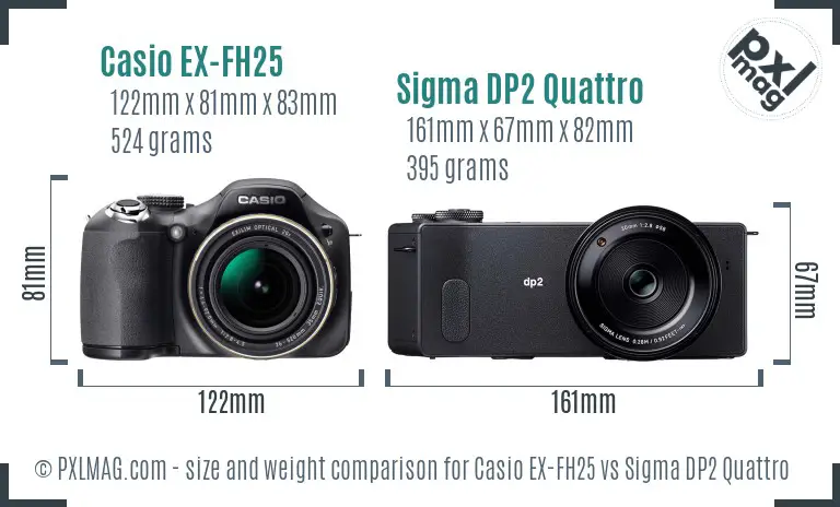 Casio EX-FH25 vs Sigma DP2 Quattro size comparison