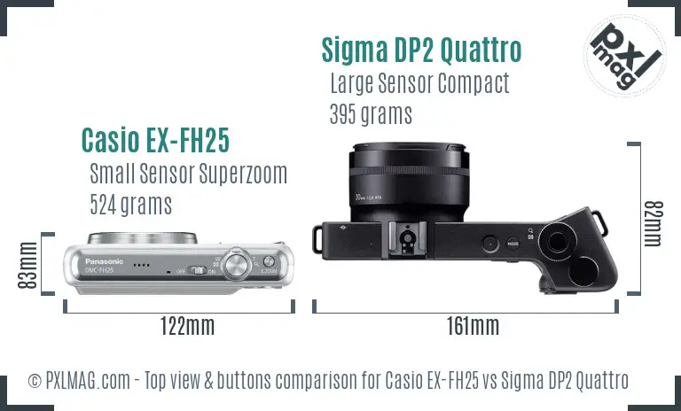 Casio EX-FH25 vs Sigma DP2 Quattro top view buttons comparison Casio EX-FH25 vs Sigma DP2 Quattro top view buttons comparison