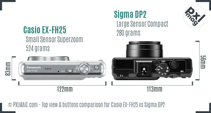 Casio EX-FH25 vs Sigma DP2 top view buttons comparison