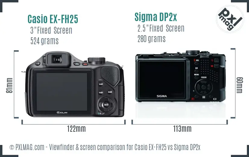 Casio EX-FH25 vs Sigma DP2x Screen and Viewfinder comparison