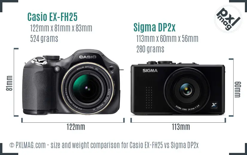 Casio EX-FH25 vs Sigma DP2x size comparison