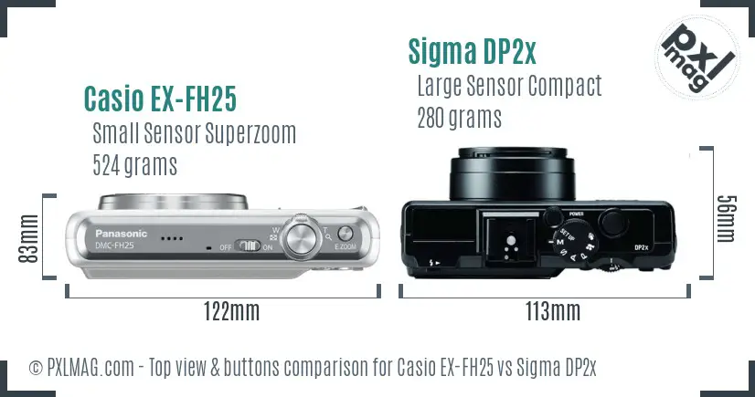 Casio EX-FH25 vs Sigma DP2x top view buttons comparison