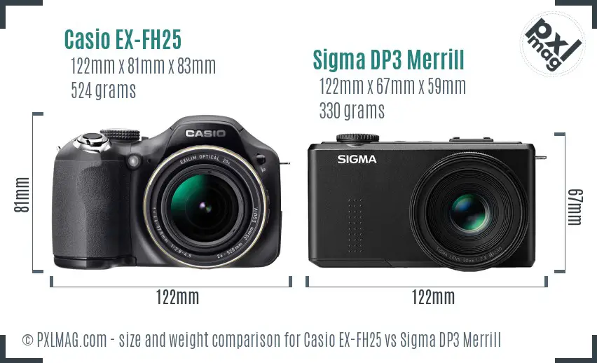 Casio EX-FH25 vs Sigma DP3 Merrill size comparison