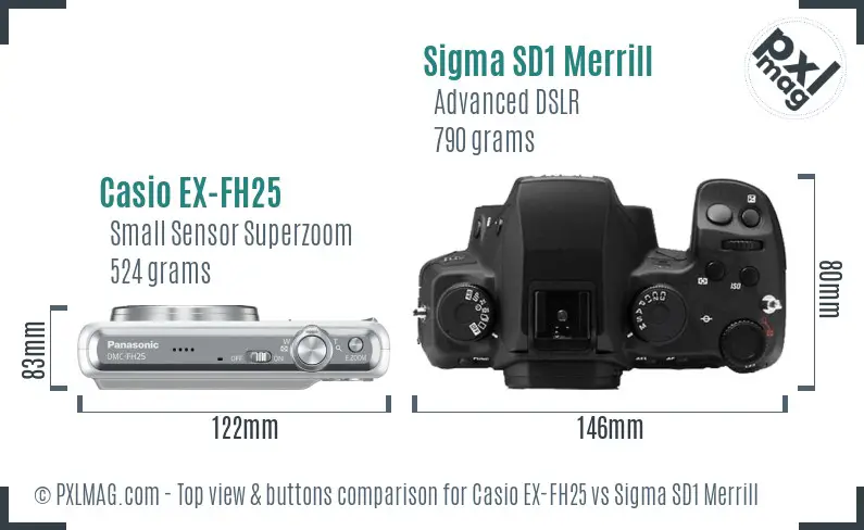 Casio EX-FH25 vs Sigma SD1 Merrill top view buttons comparison