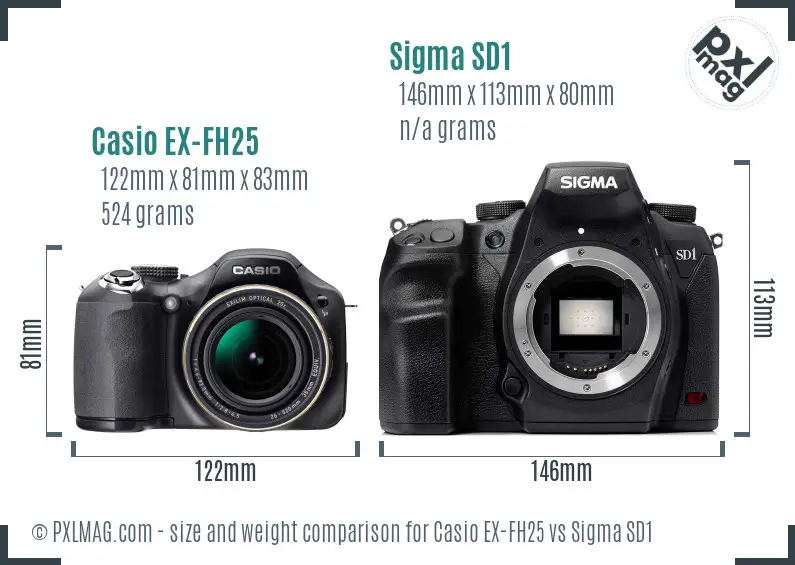 Casio EX-FH25 vs Sigma SD1 size comparison