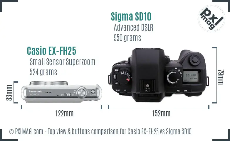 Casio EX-FH25 vs Sigma SD10 top view buttons comparison