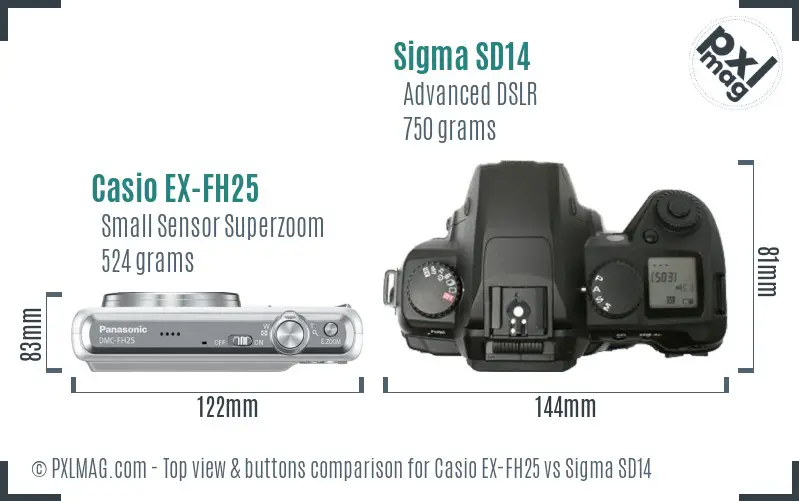 Casio EX-FH25 vs Sigma SD14 top view buttons comparison