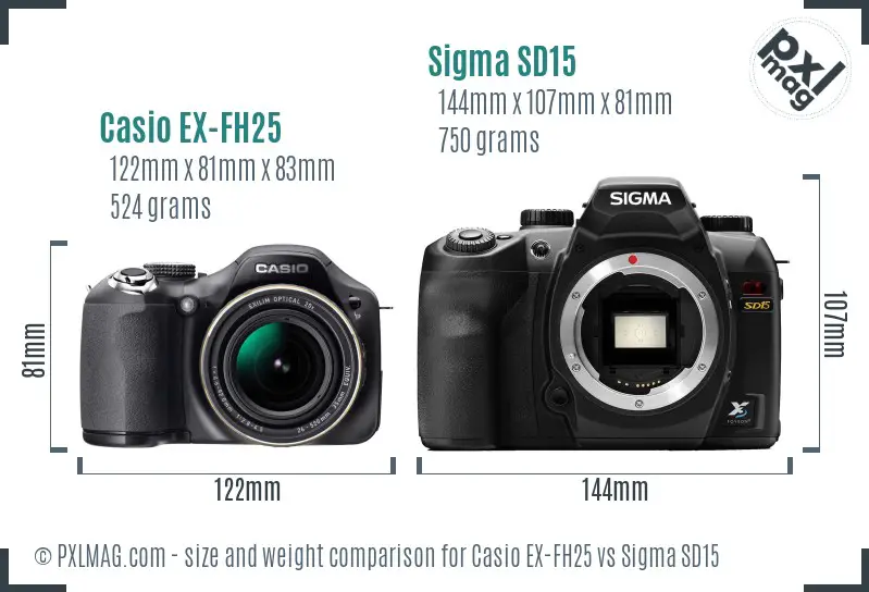 Casio EX-FH25 vs Sigma SD15 size comparison