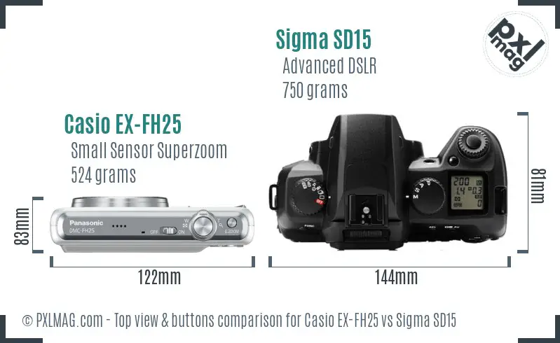 Casio EX-FH25 vs Sigma SD15 top view buttons comparison