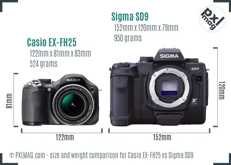 Casio EX-FH25 vs Sigma SD9 size comparison