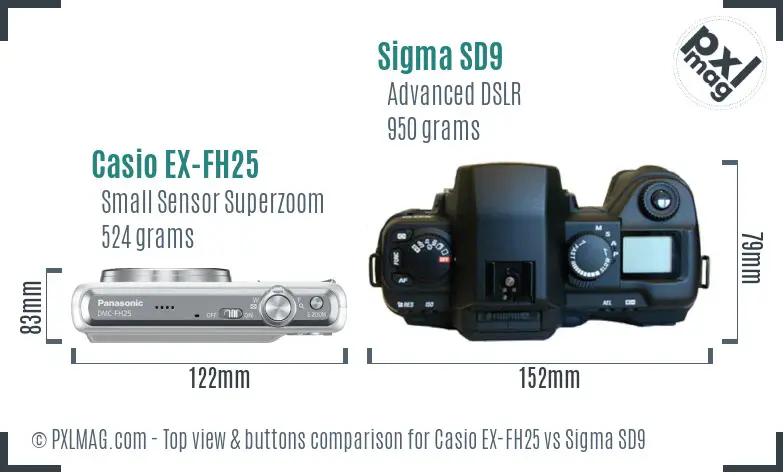 Casio EX-FH25 vs Sigma SD9 top view buttons comparison