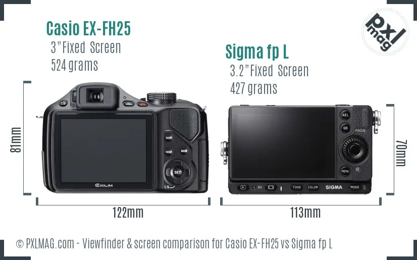 Casio EX-FH25 vs Sigma fp L Screen and Viewfinder comparison
