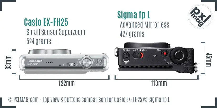 Casio EX-FH25 vs Sigma fp L top view buttons comparison