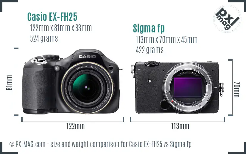 Casio EX-FH25 vs Sigma fp size comparison