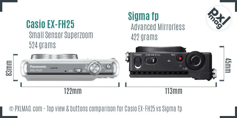 Casio EX-FH25 vs Sigma fp top view buttons comparison