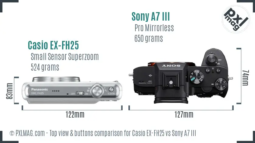 Casio EX-FH25 vs Sony A7 III top view buttons comparison