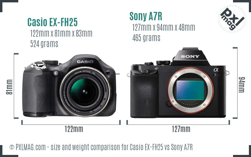 Casio EX-FH25 vs Sony A7R size comparison