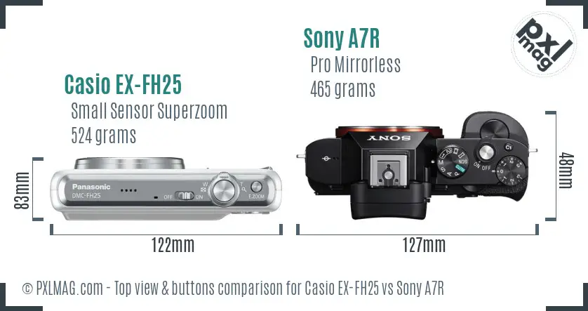 Casio EX-FH25 vs Sony A7R top view buttons comparison