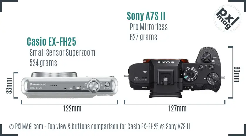 Casio EX-FH25 vs Sony A7S II top view buttons comparison