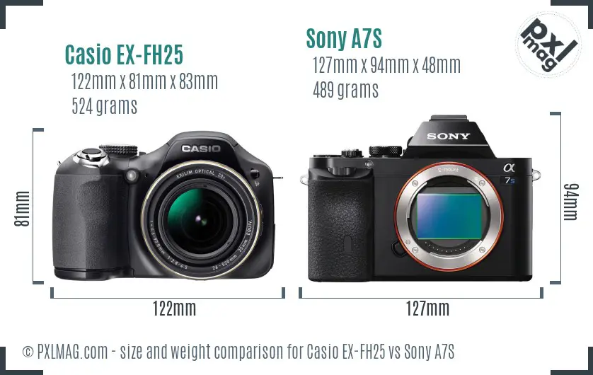 Casio EX-FH25 vs Sony A7S size comparison