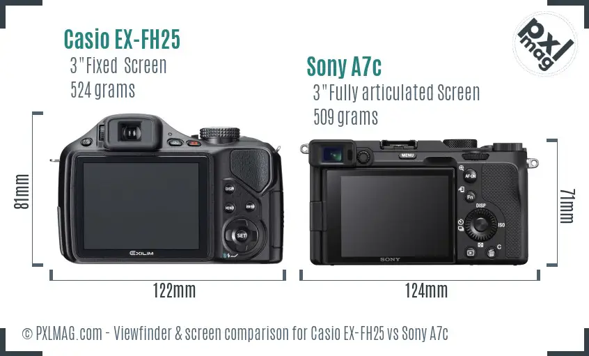 Casio EX-FH25 vs Sony A7c Screen and Viewfinder comparison Casio EX-FH25 vs Sony A7c Screen and Viewfinder comparison