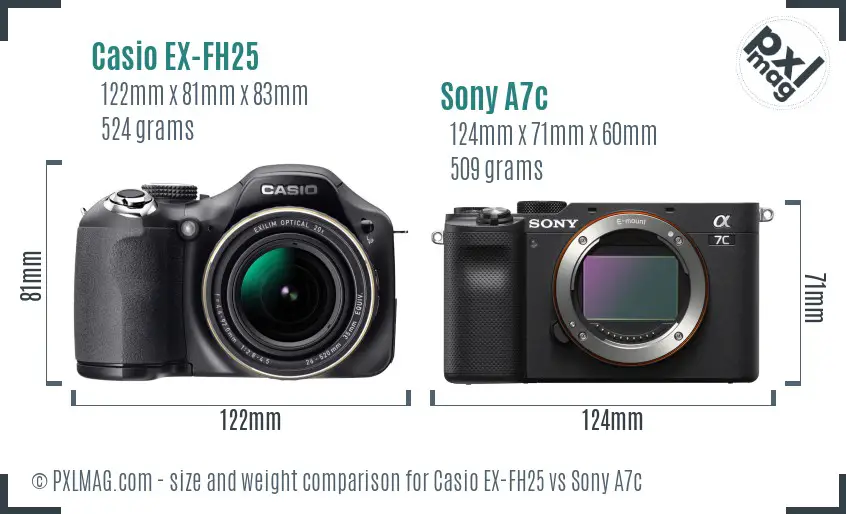 Casio EX-FH25 vs Sony A7c size comparison Casio EX-FH25 vs Sony A7c size comparison