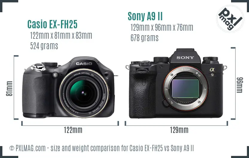 Casio EX-FH25 vs Sony A9 II size comparison